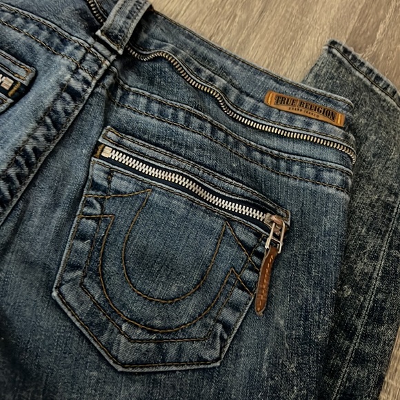 TRUE RELIGION acid wash distressed skinny contrast stitch zipper pocket - Picture 2 of 6